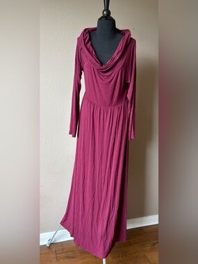 Mother Bee Large Maroon Maternity Dress Long Sleeve Nursing Friendly
